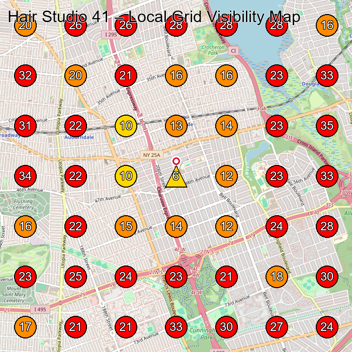 Hair Studio 41 GeoGrid visibility map for Barber Shop in Bayside